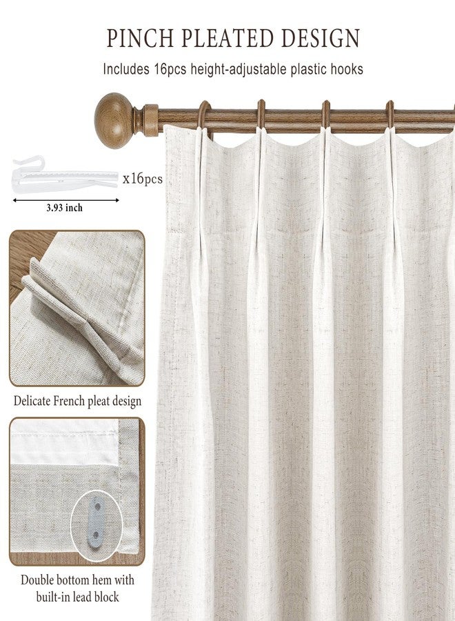 IVAPUPU Natural Pinch Pleated 100% Blackout Linen Curtains 90 Inch Length for Bedroom, Black Out Pinch Pleat Curtains for Living Dining Room Darkening Thermal Insulated Drapes with 16 Hooks, 2 Panels - Image 3